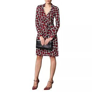 Diane Von Furstenberg New Jeanne Two Silk Wrap Dress In Red Leopard US 4​​